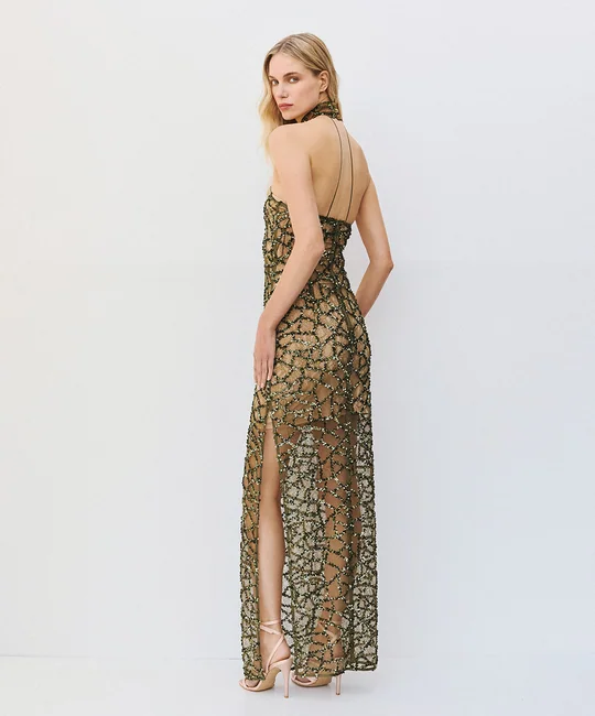 Robe longue à sequins col licou — vue 4