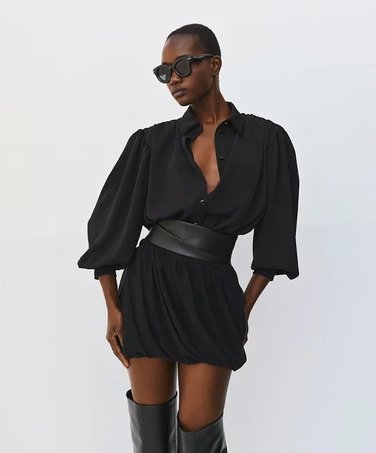 Ceinture large drapée en simili cuir — Noir