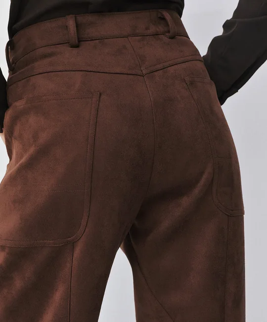 Ensemble veste cintrée effet daim à manches ballon & pantalon fuselé en suédine — vue 8
