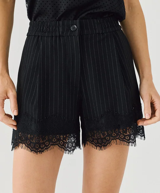 Top dentelle & Short rayé Noir — Noir