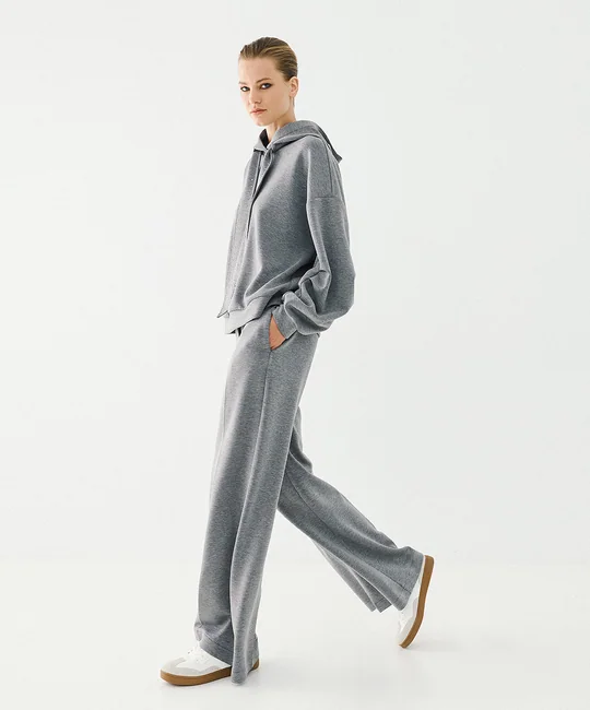 Ensemble sweat capuche clouté + pantalon large gris — Gris
