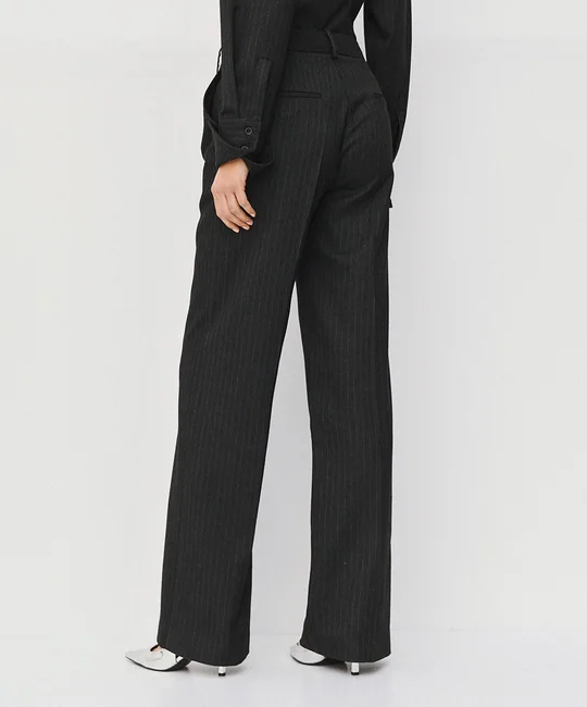 Ensemble chemise rayée ajustée + pantalon droit rayé anthracite — vue 8