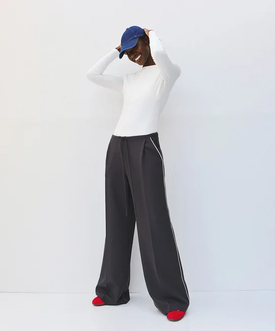 Top passepoil + Pantalon large coal — Anthracite