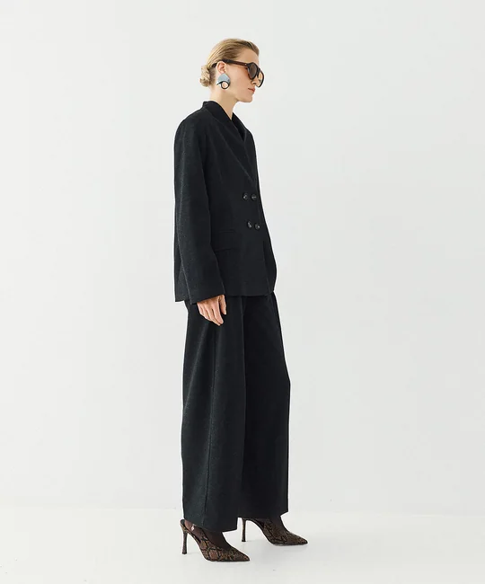 Blazer croisé ceinturé + Pantalon large anthracite — Anthracite