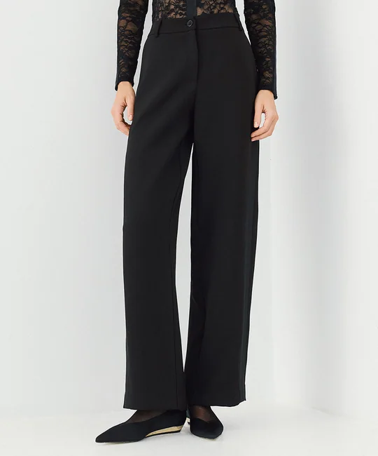 Ensemble blazer ajusté + pantalon large satin — Noir