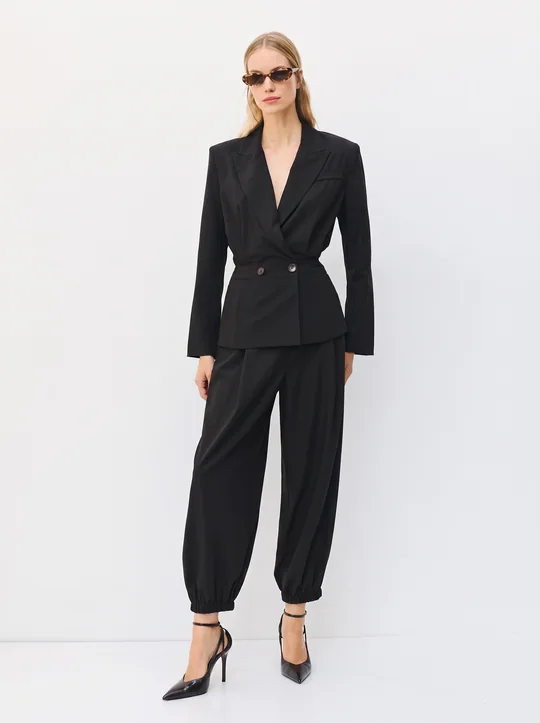 Ensemble blazer croisé + pantalon ballon — Noir
