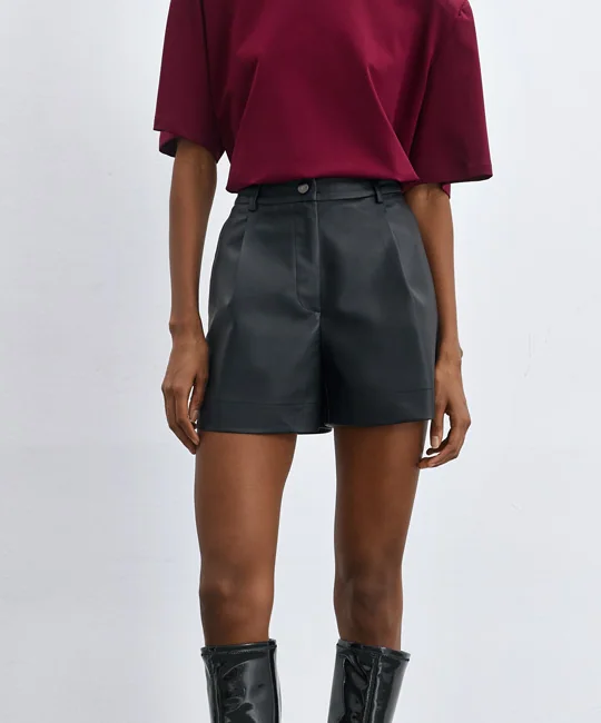 Veste simili cuir ceinturée + Short à pinces noir — vue 5