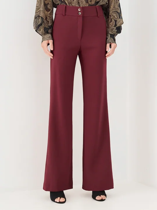 Ensemble top col carré zippé + pantalon taille haute bordeaux — Bordeaux