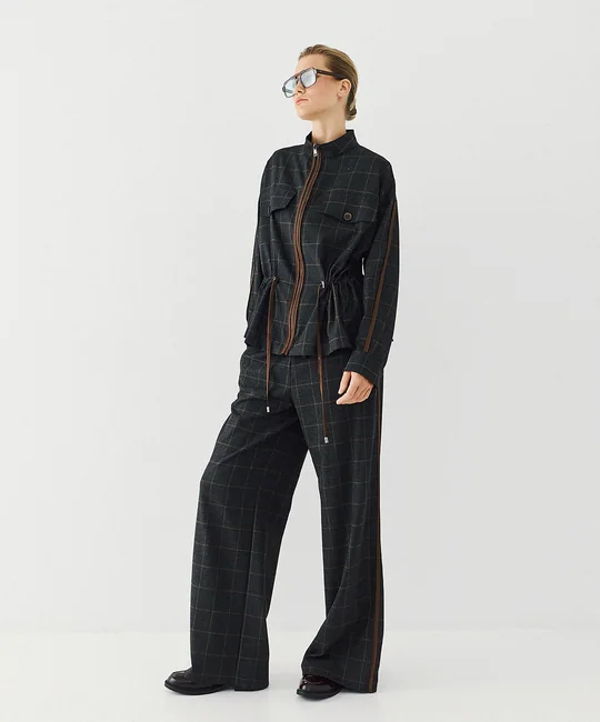 Ensemble veste à carreaux à cordons & pantalon à carreaux taille élastique — vue 9