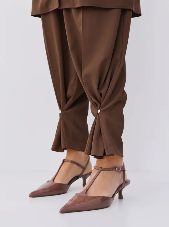Chemise épaulettes + Pantalon taille haute café — vue 9