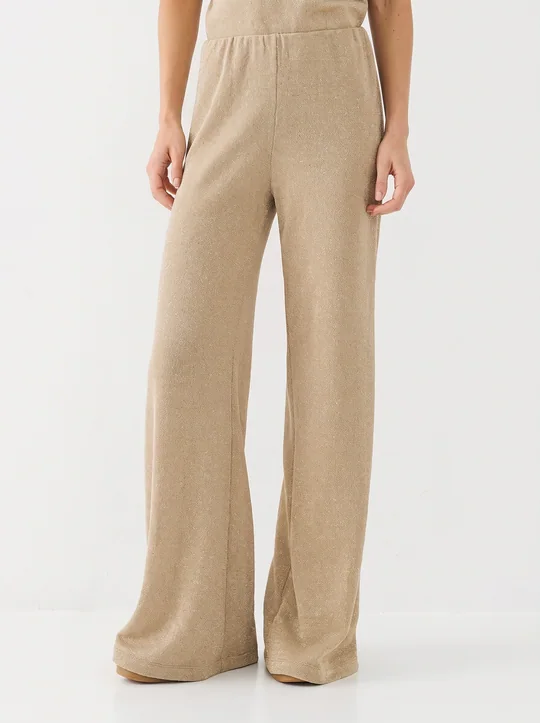 Ensemble top cache-cœur lurex + pantalon lurex beige — Beige