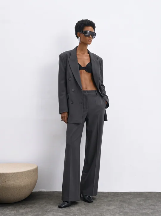 Blazer croisé + Pantalon large tailleur anthracite — Anthracite