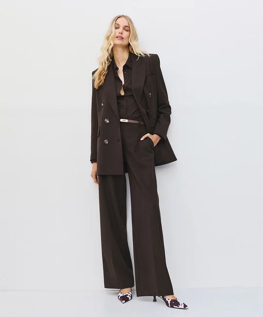 Blazer croisé + Pantalon large tailleur café — vue 7