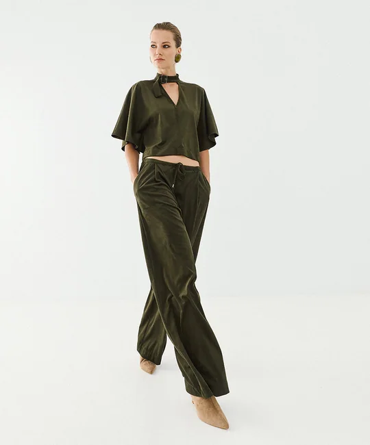Blazer daim + Pantalon suédine olive — Olive