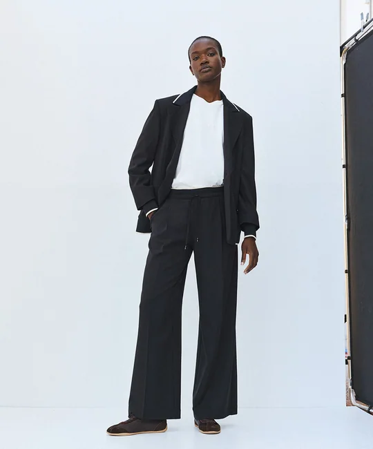 Blazer côtelé + Pantalon taille élastique noir — Noir