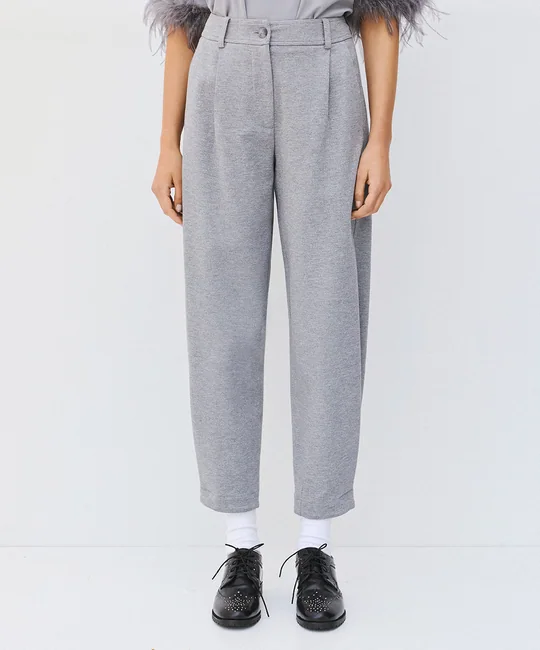 Ensemble gilet tailleur long + pantalon barrel à plis gris — Gris