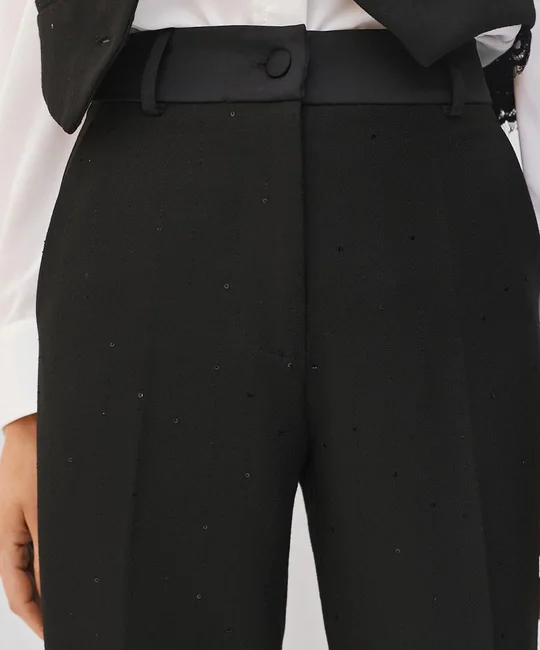 Ensemble gilet tailleur dos dentelle + pantalon cigarette strass — vue 7