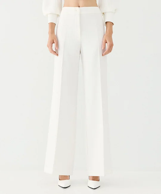 Ensemble blouse col drapé + pantalon droit écru — vue 7