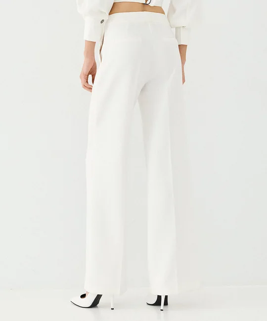 Ensemble blouse col drapé + pantalon droit écru — vue 8