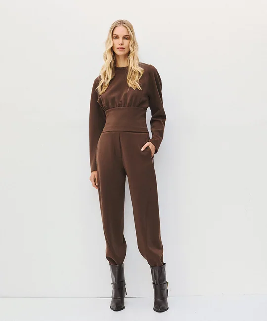 Top corset & Pantalon resserré Café — Café