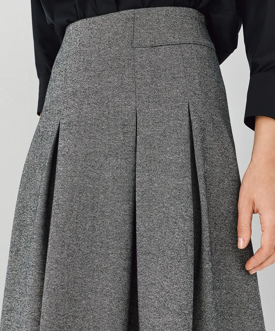 Ensemble gilet tailleur boutonné + jupe midi à plis gris — vue 7