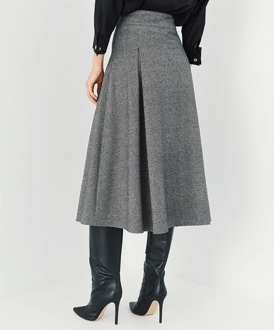Ensemble gilet tailleur boutonné + jupe midi à plis gris — vue 8