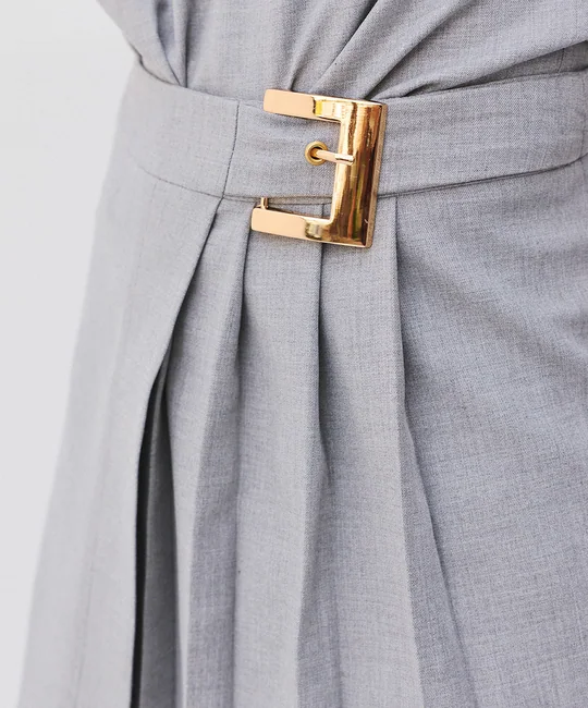 Ensemble top épaulettes + jupe courte plissée gris — vue 8