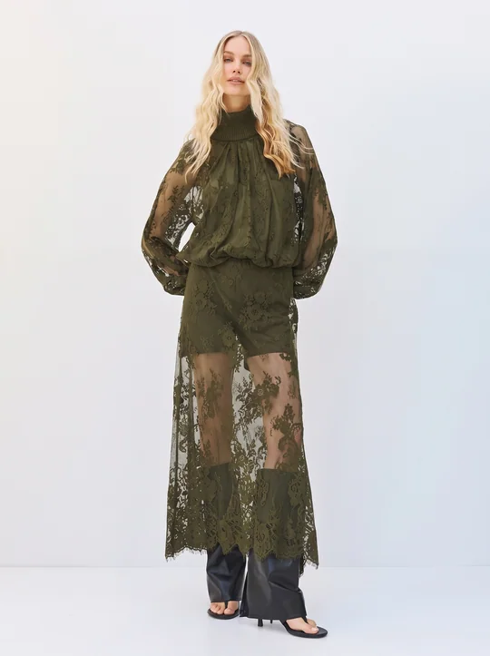 Jupe longue en dentelle — Olive