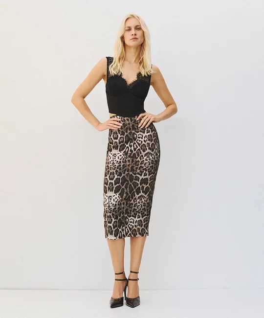 Ensemble chemise oversize + jupe crayon léopard — Léopard