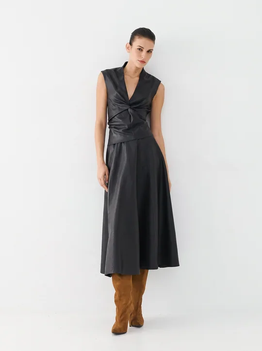 Top simili cuir + Jupe midi noir — vue 5