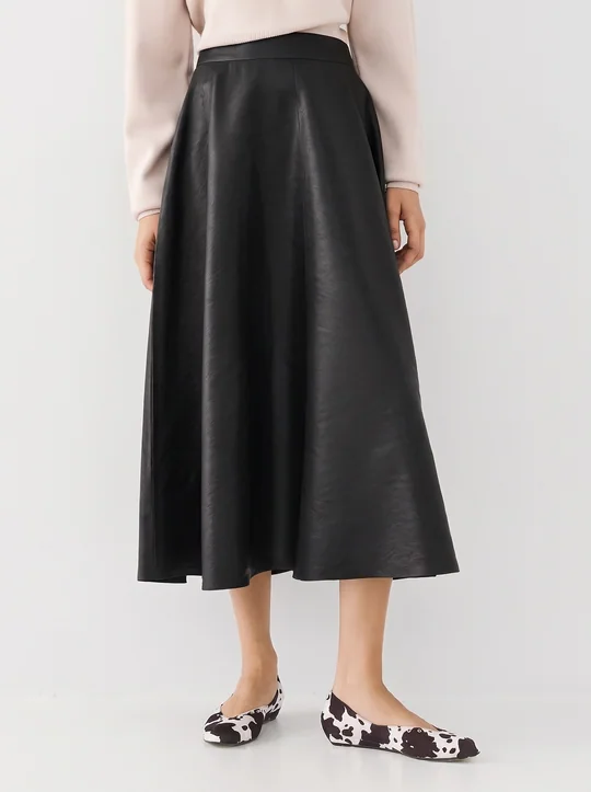 Top simili cuir + Jupe midi noir — vue 6