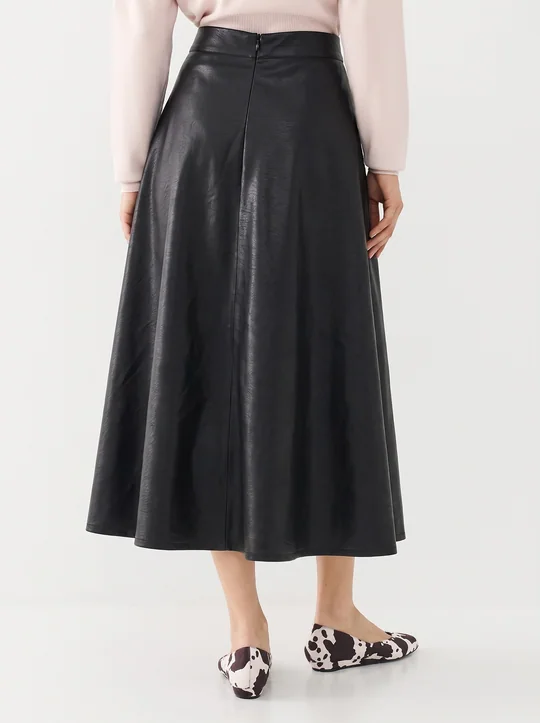 Top simili cuir + Jupe midi noir — vue 7