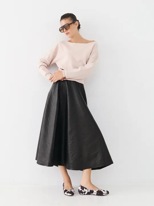 Top simili cuir + Jupe midi noir — vue 8
