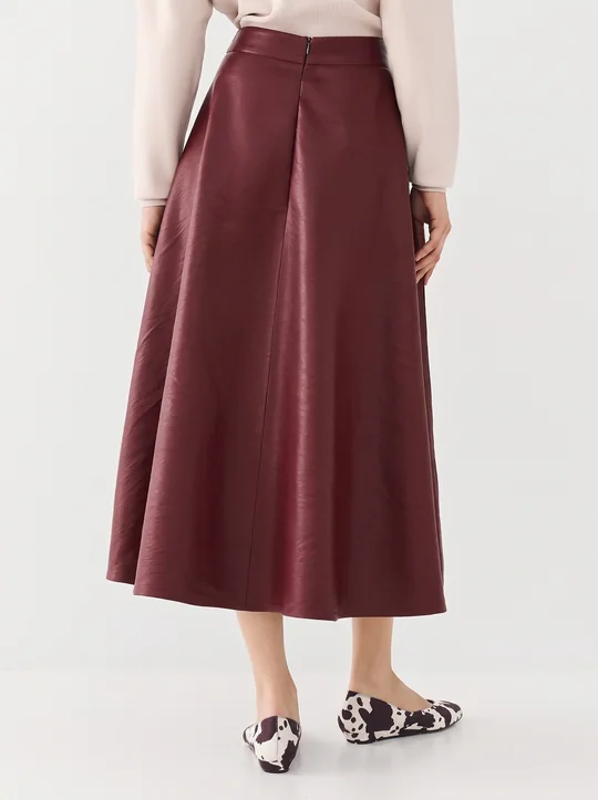 Top simili cuir + Jupe midi bordeaux — vue 7