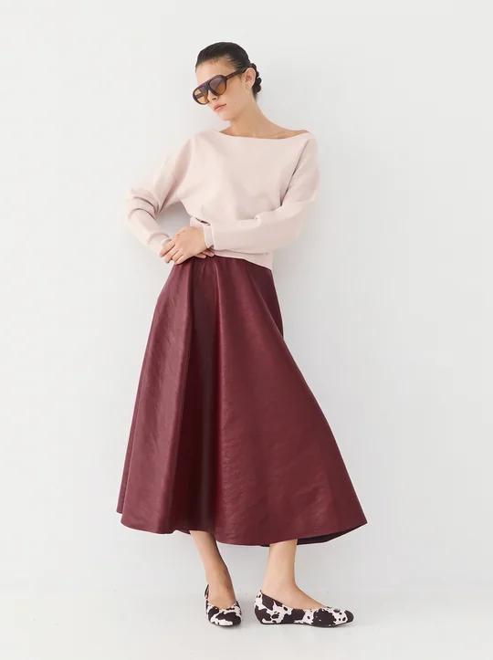 Top simili cuir + Jupe midi bordeaux — vue 8