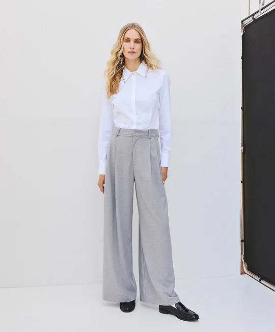 Chemise à col strassé — Blanc