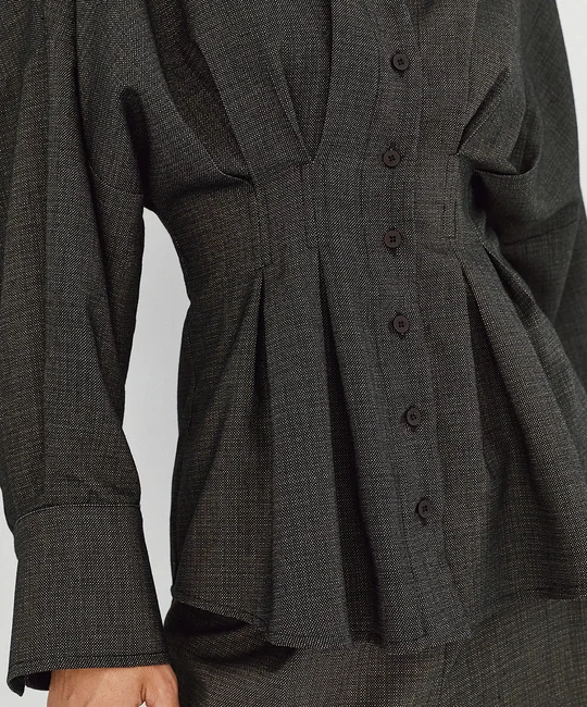 Ensemble chemise ajustée plissée + pantalon large à plis café — vue 5