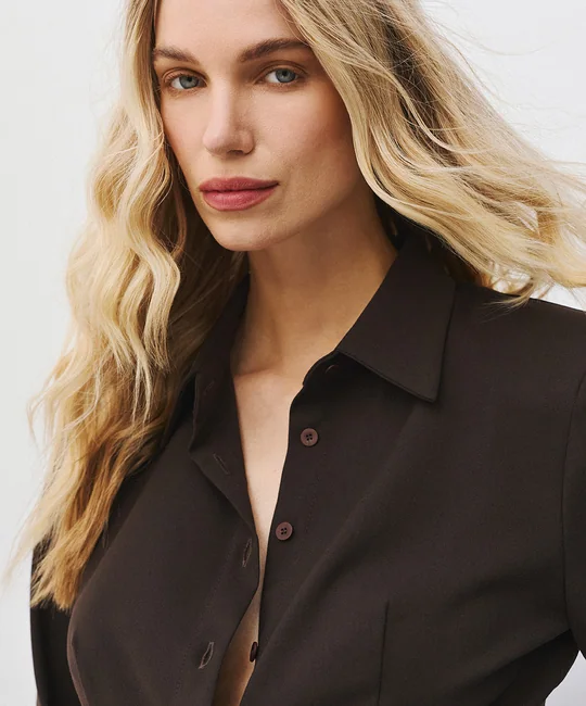 Chemise épaulettes + Pantalon taille haute café — vue 3