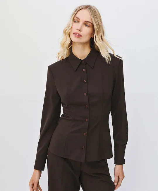 Chemise épaulettes + Pantalon taille haute café — vue 4