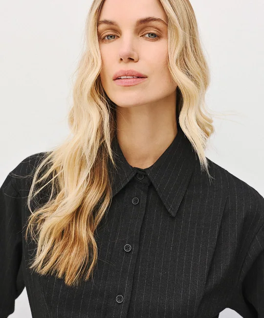 Ensemble chemise rayée ajustée + pantalon droit rayé anthracite — vue 4