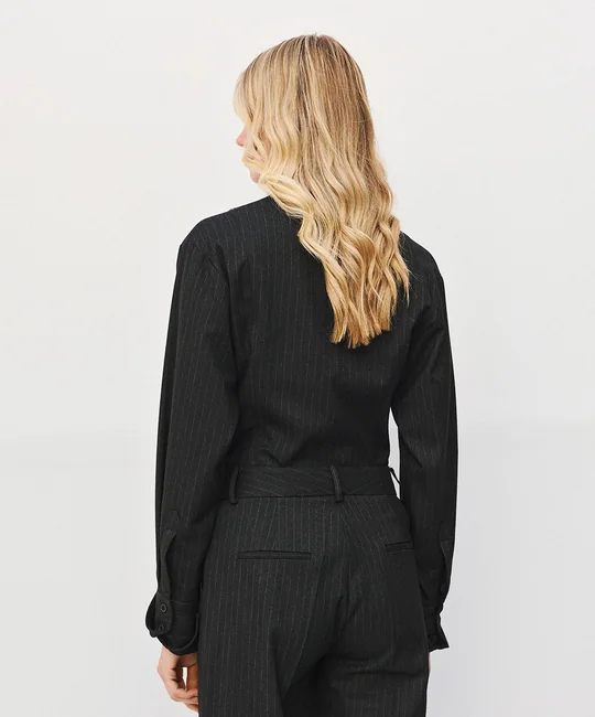 Ensemble chemise rayée ajustée + pantalon droit rayé anthracite — vue 5