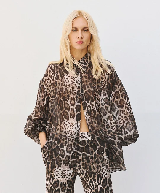 Ensemble chemise oversize + jupe crayon léopard — Léopard