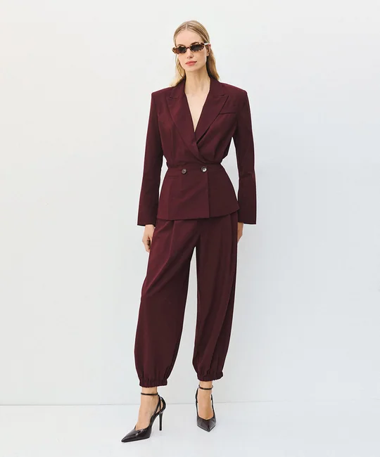 Ensemble blazer croisé + pantalon ballon prune — vue 1