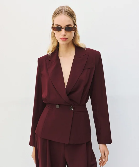 Ensemble blazer croisé + pantalon ballon prune — vue 2