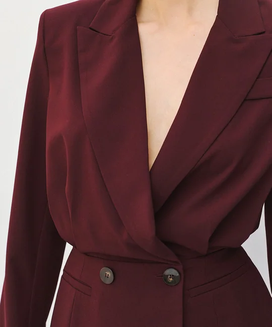 Ensemble blazer croisé + pantalon ballon prune — vue 3
