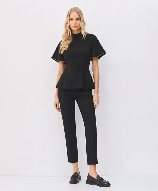 Blouse dos ouvert à strass & Pantalon slim noir — vue 1